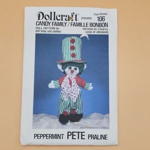 New, Uncut Sewing Pattern for Doll & Cloths- Dollcraft Peppermint Pete Praline